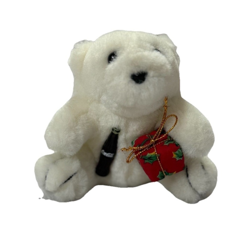 Vintage 1993 Ornament  COCA COLA Polar Bear Red Present‎ Plush Toy Stuffed